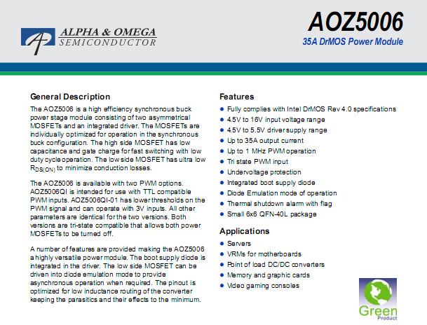 功率MOSFET模块AOZ5006